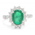4.00Ct Natural Emerald & Diamond 14K Solid White Gold Ring