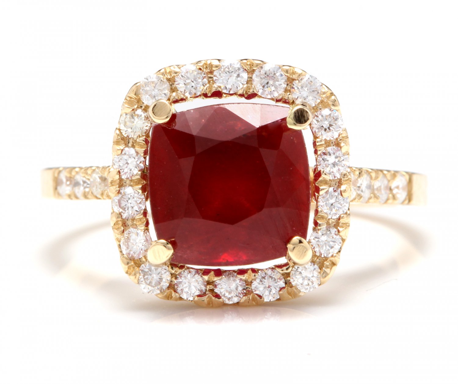 4.60 Carats Red Ruby and Natural Diamond 14K Solid Yellow Gold Ring