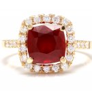 4.60 Carats Red Ruby and Natural Diamond 14K Solid Yellow Gold Ring