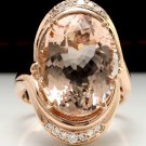 11.90 Carats Natural Morganite and Diamond 14K Solid Rose Gold Ring