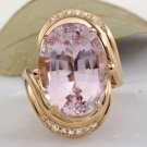 Estate 16.18 Carats Natural Pink Kunzite and Diamond 14K Solid Rose Gold Ring