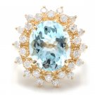 6.00Ct Natural Aquamarine and Diamond 14K Solid Yellow Gold Ring