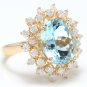 6.00Ct Natural Aquamarine and Diamond 14K Solid Yellow Gold Ring