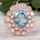 6.00 Carats NATURAL AQUAMARINE and DIAMOND 14K Solid Rose Gold Ring