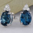 4.60ct Blue Topaz and Diamond 14K White Gold Earrings