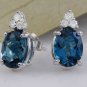 4.60ct Blue Topaz and Diamond 14K White Gold Earrings