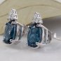 4.60ct Blue Topaz and Diamond 14K White Gold Earrings