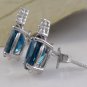 4.60ct Blue Topaz and Diamond 14K White Gold Earrings