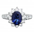 3.15Ct Natural Blue Sapphire & Diamond 14K White Solid Gold Ring