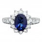 3.15Ct Natural Blue Sapphire & Diamond 14K White Solid Gold Ring