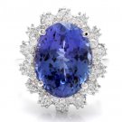 10.50 Carats NATURAL TANZANITE and DIAMOND 14K Solid White Gold Ring