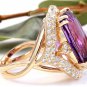 13.50 Carats Natural Amethyst and Diamond 14K Solid Yellow Gold Ring