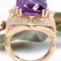 13.50 Carats Natural Amethyst and Diamond 14K Solid Yellow Gold Ring