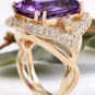 13.50 Carats Natural Amethyst and Diamond 14K Solid Yellow Gold Ring
