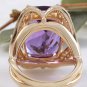 13.50 Carats Natural Amethyst and Diamond 14K Solid Yellow Gold Ring