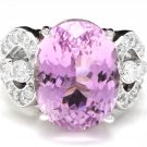 16.05 Carats NATURAL KUNZITE and DIAMOND 14K Solid White Gold Ring