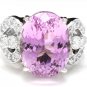 16.05 Carats NATURAL KUNZITE and DIAMOND 14K Solid White Gold Ring