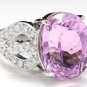 16.05 Carats NATURAL KUNZITE and DIAMOND 14K Solid White Gold Ring