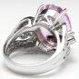 16.05 Carats NATURAL KUNZITE and DIAMOND 14K Solid White Gold Ring