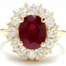 6.30 Carats Natural Red Ruby and Diamond 14K Solid Yellow Gold Ring