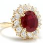6.30 Carats Natural Red Ruby and Diamond 14K Solid Yellow Gold Ring