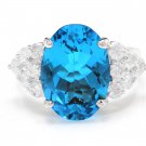 7.40 Carats Natural Swiss Blue Topaz & Diamond 14K Solid White Gold Ring