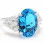 7.40 Carats Natural Swiss Blue Topaz & Diamond 14K Solid White Gold Ring