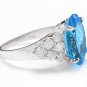 7.40 Carats Natural Swiss Blue Topaz & Diamond 14K Solid White Gold Ring