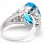 7.40 Carats Natural Swiss Blue Topaz & Diamond 14K Solid White Gold Ring