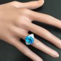 7.40 Carats Natural Swiss Blue Topaz & Diamond 14K Solid White Gold Ring