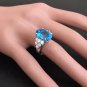 7.40 Carats Natural Swiss Blue Topaz & Diamond 14K Solid White Gold Ring
