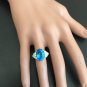 7.40 Carats Natural Swiss Blue Topaz & Diamond 14K Solid White Gold Ring