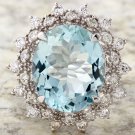 7.50 Carats NATURAL AQUAMARINE and DIAMOND 14K Solid White Gold Ring