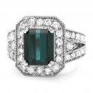 4.70 Carats Natural Green Tourmaline and Diamond 14K Solid White Gold Ring