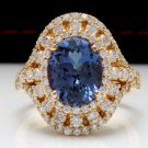 5.00 Carats NATURAL TANZANITE and DIAMOND 14K Solid Yellow Gold Ring