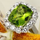 4.20 Carats NATURAL PERIDOT and DIAMOND 14K Solid White Gold Ring
