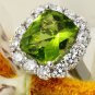 4.20 Carats NATURAL PERIDOT and DIAMOND 14K Solid White Gold Ring