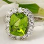 4.20 Carats NATURAL PERIDOT and DIAMOND 14K Solid White Gold Ring