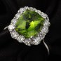 4.20 Carats NATURAL PERIDOT and DIAMOND 14K Solid White Gold Ring