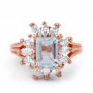2.70 Carats NATURAL AQUAMARINE and DIAMOND 14K Solid Rose Gold Ring