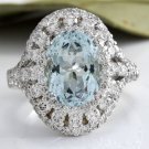 5.85 Carats NATURAL AQUAMARINE and DIAMOND 14K Solid White Gold Ring