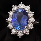 5.42 Carats NATURAL TANZANITE and DIAMOND 14K Solid White Gold Ring