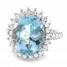 9.00 Carats Natural Aquamarine and Diamond 14K Solid White Gold Ring