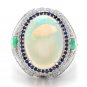 8.00Ct Natural Opal Sapphire Emerald & Diamond 14K Solid White Gold Ring