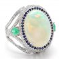 8.00Ct Natural Opal Sapphire Emerald & Diamond 14K Solid White Gold Ring