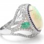 8.00Ct Natural Opal Sapphire Emerald & Diamond 14K Solid White Gold Ring