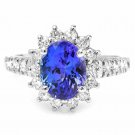 3.50 Carats NATURAL TANZANITE and DIAMOND 14K Solid White Gold Ring