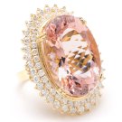 36.25 Carats Natural Peach Morganite and Diamond 14K Solid Yellow Gold Ring