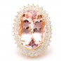 36.25 Carats Natural Peach Morganite and Diamond 14K Solid Yellow Gold Ring