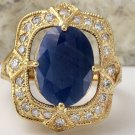 5.66Ct Natural Blue Sapphire & Diamond 14K Yellow Solid Gold Ring
